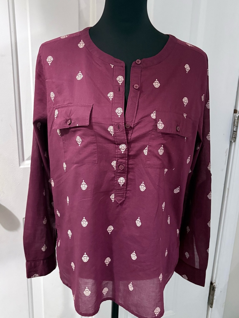 LOFT Burgundy Printed Split-Neck Tunic